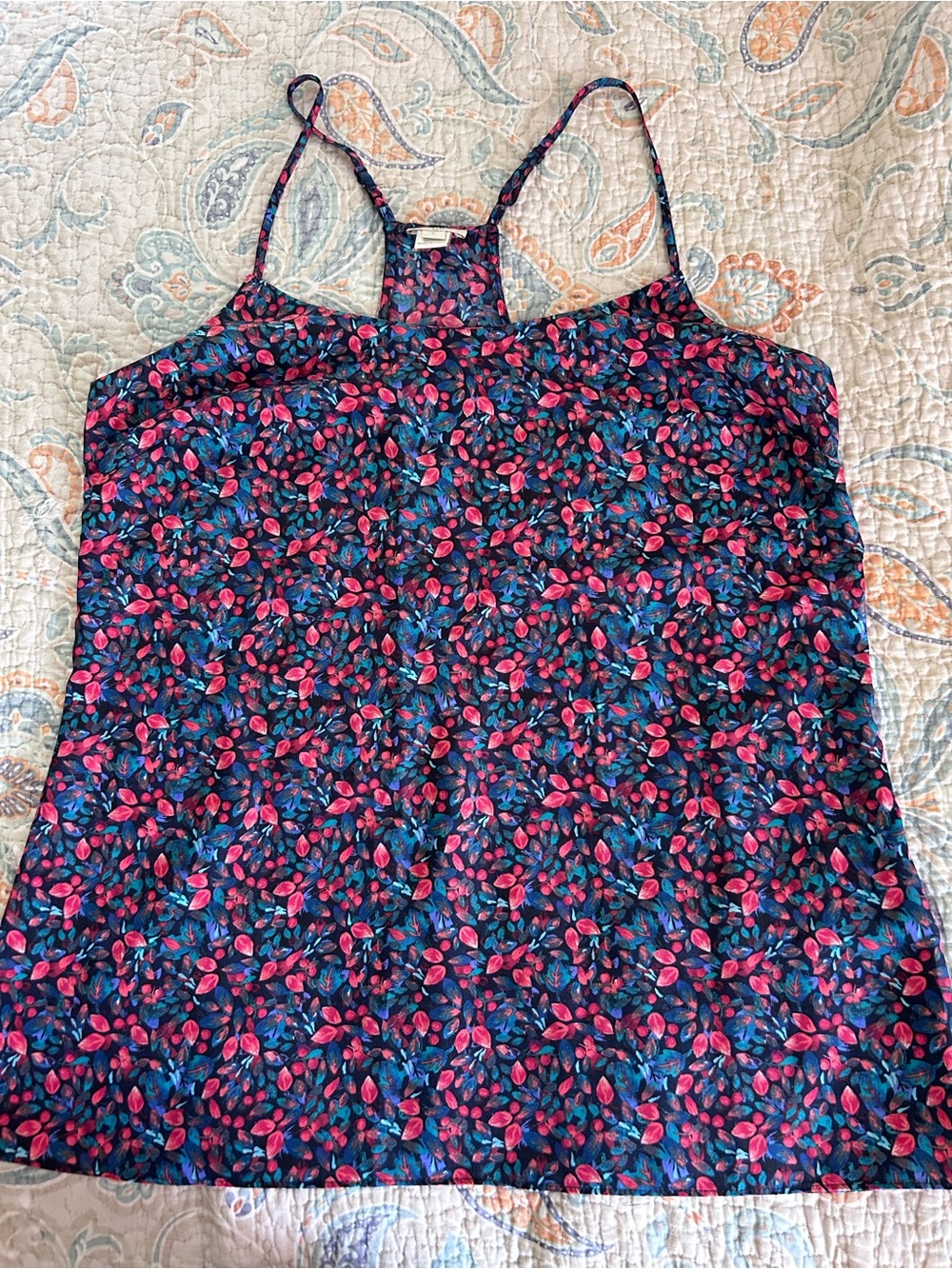 J. Crew Navy Floral Spaghetti Strap Cami